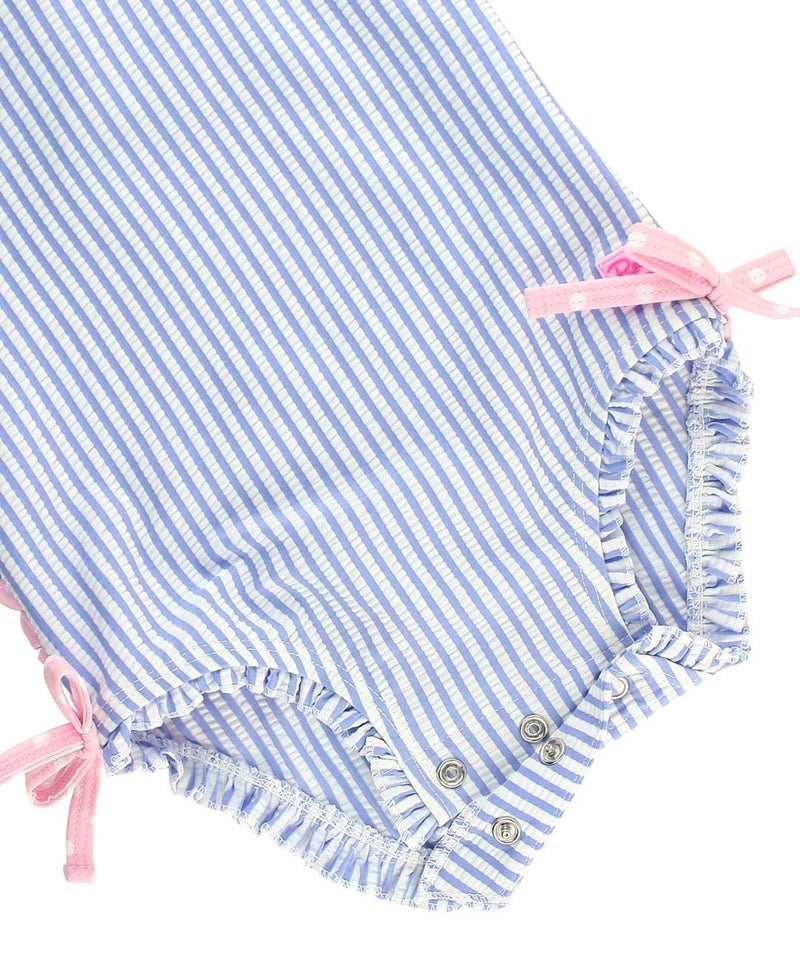 RuffleButtsÂ® Baby/Toddler Girls Long Sleeve One Piece Swimsuit - Blue Seersucker with UPF 50+ Sun Protection - 3T - Image 5